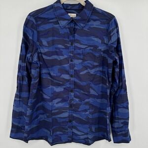 Foxcroft Blue Camouflage Button Up Long‎ Sleeve Shirt Womens Size 12